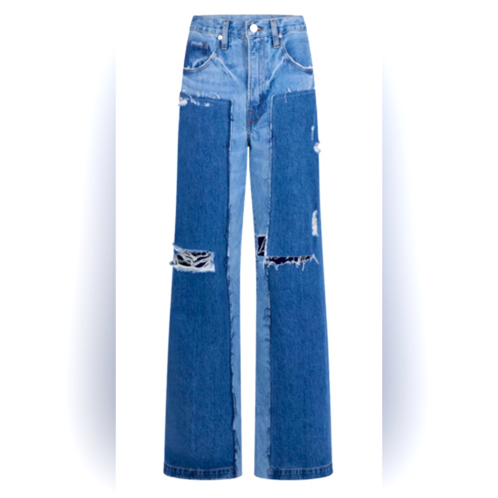 FRAME Le Baggy distressed patchwork palazzo jeans Size 34 16 18 20 Wide Leg